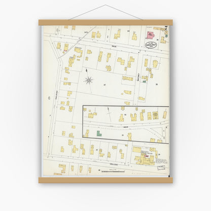 Old map wall art mockup — magnetic wood frame on white wall — Sanborn Fire Insurance Map from Amherst, Hampshire County, Massachusetts (1902), Sheet #0007