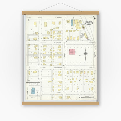 Old map wall art mockup — magnetic wood frame on white wall — Sanborn Fire Insurance Map from Gibsonburg, Sandusky County, Ohio (1910), Sheet #0005
