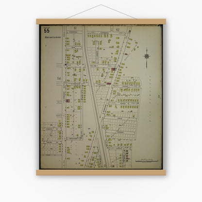 Old map wall art mockup — magnetic wood frame on white wall — Sanborn Fire Insurance Map from Kenosha, Kenosha County, Wisconsin. (1918), Sheet 59