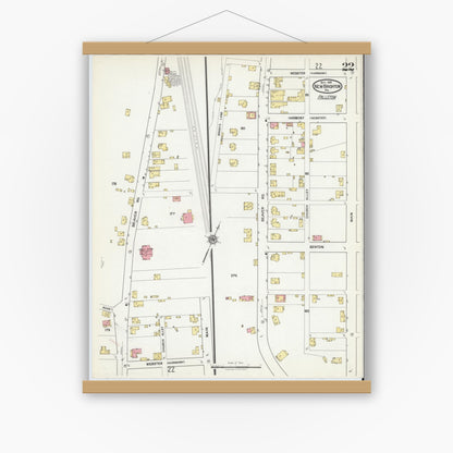 Old map wall art mockup — magnetic wood frame on white wall — Sanborn Fire Insurance Map from New Brighton, Beaver County, Pennsylvania (1918), Sheet #0022