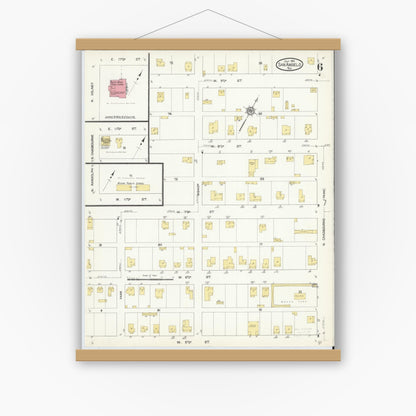 Old map wall art mockup — magnetic wood frame on white wall — Sanborn Fire Insurance Map from San Angelo, Tom Green County, Texas (1913), Sheet #0006