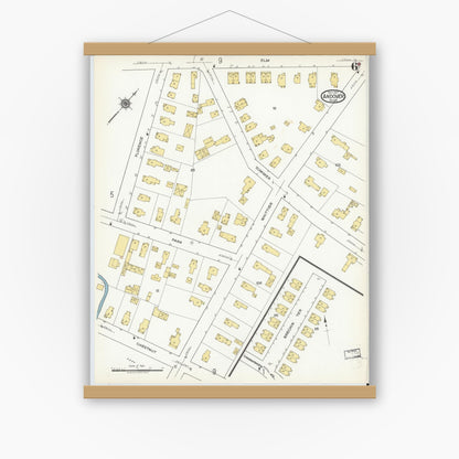 Old map wall art mockup — magnetic wood frame on white wall — Sanborn Fire Insurance Map from Andover, Essex County, Massachusetts (1917), Sheet #0006
