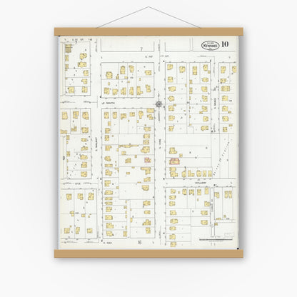 Old map wall art mockup — magnetic wood frame on white wall — Sanborn Fire Insurance Map from Kewanee, Henry County, Illinois (1918), Sheet #0010