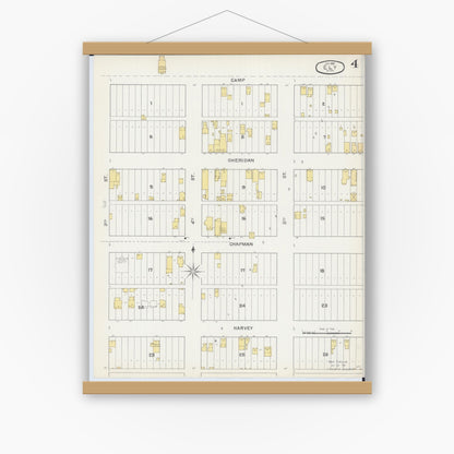 Old map wall art mockup — magnetic wood frame on white wall — Sanborn Fire Insurance Map from Ely, Saint Louis County, Minnesota (1892), Sheet #0004