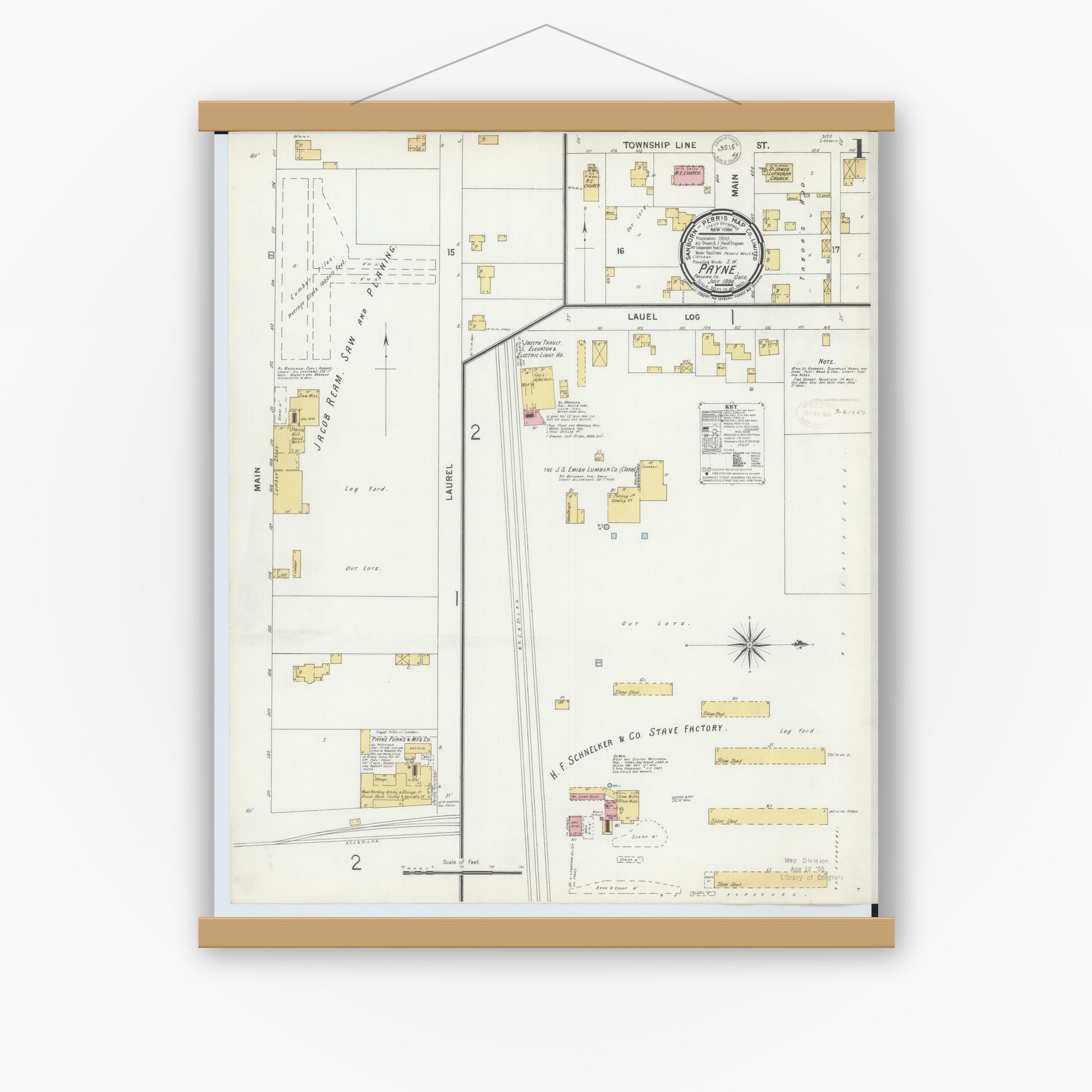 Old map wall art mockup — magnetic wood frame on white wall — Sanborn Fire Insurance Map from Payne, Paulding County, Ohio (1899) - Complete Map Set