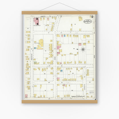 Old map wall art mockup — magnetic wood frame on white wall — Sanborn Fire Insurance Map from New Rochelle, Westchester County, New York (1903) - Complete Map Set