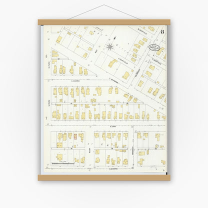 Old map wall art mockup — magnetic wood frame on white wall — Sanborn Fire Insurance Map from Cadillac, Wexford County, Michigan (1906), Sheet #0008