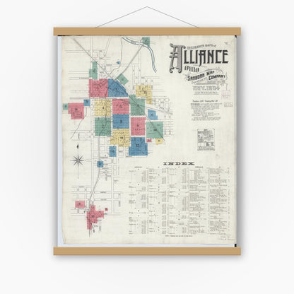 Old map wall art mockup — magnetic wood frame on white wall — Sanborn Fire Insurance Map from Alliance, Stark County, Ohio (1904), Sheet #0001