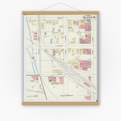 Old map wall art mockup — magnetic wood frame on white wall — Sanborn Fire Insurance Map from Washington Court House, Fayette County, Ohio (1895), Sheet #0006