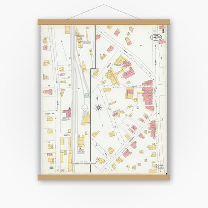 Old map wall art mockup — magnetic wood frame on white wall — Sanborn Fire Insurance Map from Oxford, Chester County, Pennsylvania (1900), Sheet #0003