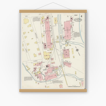 Old map wall art mockup — magnetic wood frame on white wall — Sanborn Fire Insurance Map from Leaksville-spray, Rockingham County, North Carolina (1915), Sheet #0004