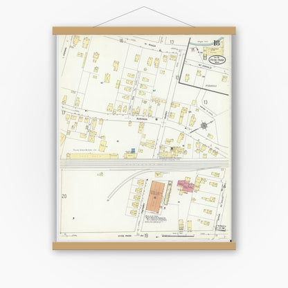 Old map wall art mockup — magnetic wood frame on white wall — Sanborn Fire Insurance Map from Hyde Park, Norfolk County, Massachusetts (1911), Sheet #0018