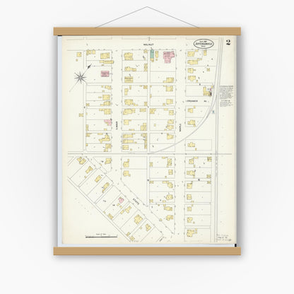 Old map wall art mockup — magnetic wood frame on white wall — Sanborn Fire Insurance Map from Jeffersonville, Fayette County, Ohio (1907), Sheet #0002