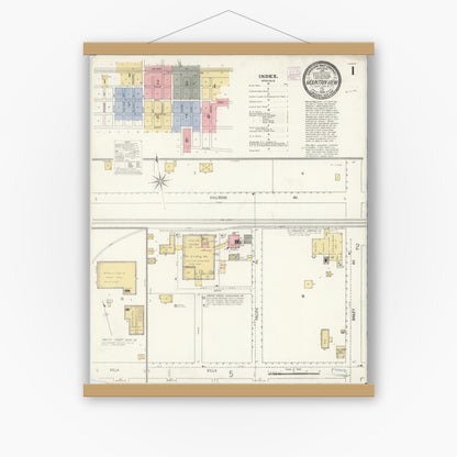 Old map wall art mockup — magnetic wood frame on white wall — Sanborn Fire Insurance Map from Mountain View, Santa Clara County, California (1908) - Complete Map Set