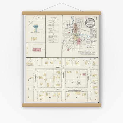 Old map wall art mockup — magnetic wood frame on white wall — Sanborn Fire Insurance Map from Fenton, Genesee County, Michigan (1890) - Complete Map Set