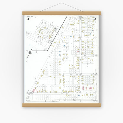 Old map wall art mockup — magnetic wood frame on white wall — Sanborn Fire Insurance Map from Leetonia, Columbiana County, Ohio (1950), Sheet #0004
