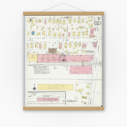 Old map wall art mockup — magnetic wood frame on white wall — Sanborn Fire Insurance Map from Ionia, Ionia County, Michigan (1924), Sheet #0005