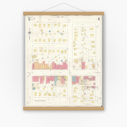 Old map wall art mockup — magnetic wood frame on white wall — Sanborn Fire Insurance Map from Kenyon, Goodhue County, Minnesota (1944), Sheet #0002