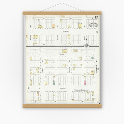 Old map wall art mockup — magnetic wood frame on white wall — Sanborn Fire Insurance Map from Kankakee, Kankakee County, Illinois (1896), Sheet #0012