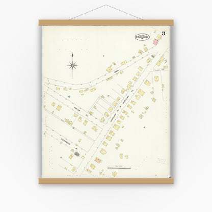 Old map wall art mockup — magnetic wood frame on white wall — Sanborn Fire Insurance Map from West Alexander, Washington County, Pennsylvania (1907), Sheet #0003