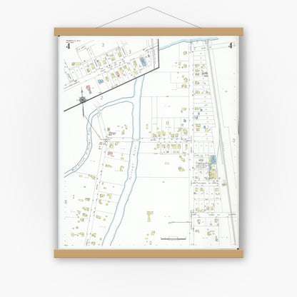 Old map wall art mockup — magnetic wood frame on white wall — Sanborn Fire Insurance Map from Pemberville, Wood County, Ohio (1948), Sheet #0004