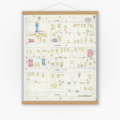 Old map wall art mockup — magnetic wood frame on white wall — Sanborn Fire Insurance Map from Dixon, Lee County, Illinois (1897), Sheet #0005
