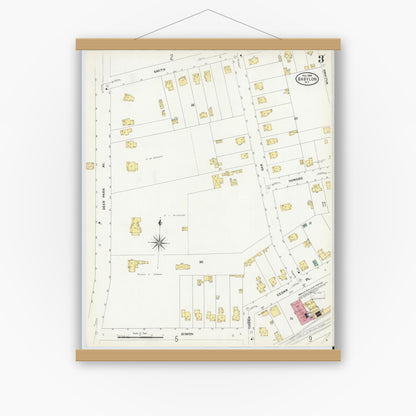 Old map wall art mockup — magnetic wood frame on white wall — Sanborn Fire Insurance Map from Babylon, Suffolk County, New York (1908), Sheet #0003