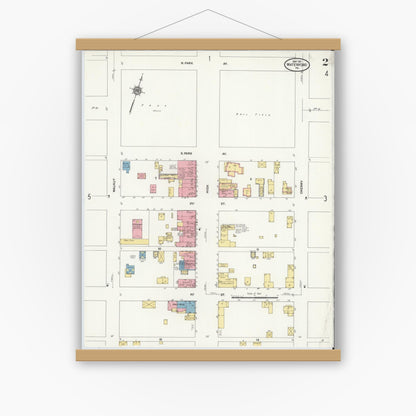 Old map wall art mockup — magnetic wood frame on white wall — Sanborn Fire Insurance Map from Waterford, Erie County, Pennsylvania (1911), Sheet #0002