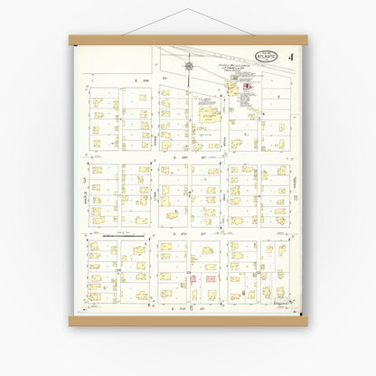 Old map wall art mockup — magnetic wood frame on white wall — Sanborn Fire Insurance Map from Atlantic, Cass County, Iowa (1913), Sheet #0004