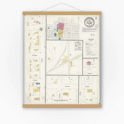 Old map wall art mockup — magnetic wood frame on white wall — Sanborn Fire Insurance Map from Tolono, Champaign County, Illinois (1907) - Complete Map Set