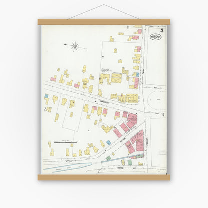 Old map wall art mockup — magnetic wood frame on white wall — Sanborn Fire Insurance Map from Hamilton, Madison County, New York (1901), Sheet #0003