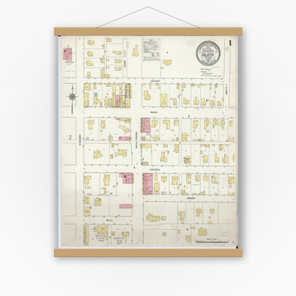 Old map wall art mockup — magnetic wood frame on white wall — Sanborn Fire Insurance Map from Galatia, Saline County, Illinois (1910) - Complete Map Set