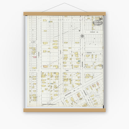 Old map wall art mockup — magnetic wood frame on white wall — Sanborn Fire Insurance Map from Sault Sainte Marie, Chippewa County, Michigan (1895), Sheet #0010