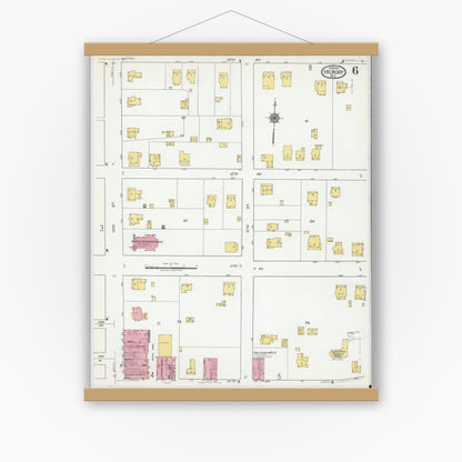 Old map wall art mockup — magnetic wood frame on white wall — Sanborn Fire Insurance Map from Hickory, Catawba County, North Carolina (1919), Sheet #0006