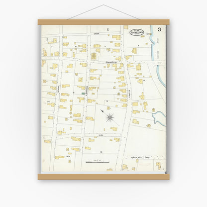 Old map wall art mockup — magnetic wood frame on white wall — Sanborn Fire Insurance Map from Edgartown, Dukes County, Massachusetts (1904), Sheet #0003