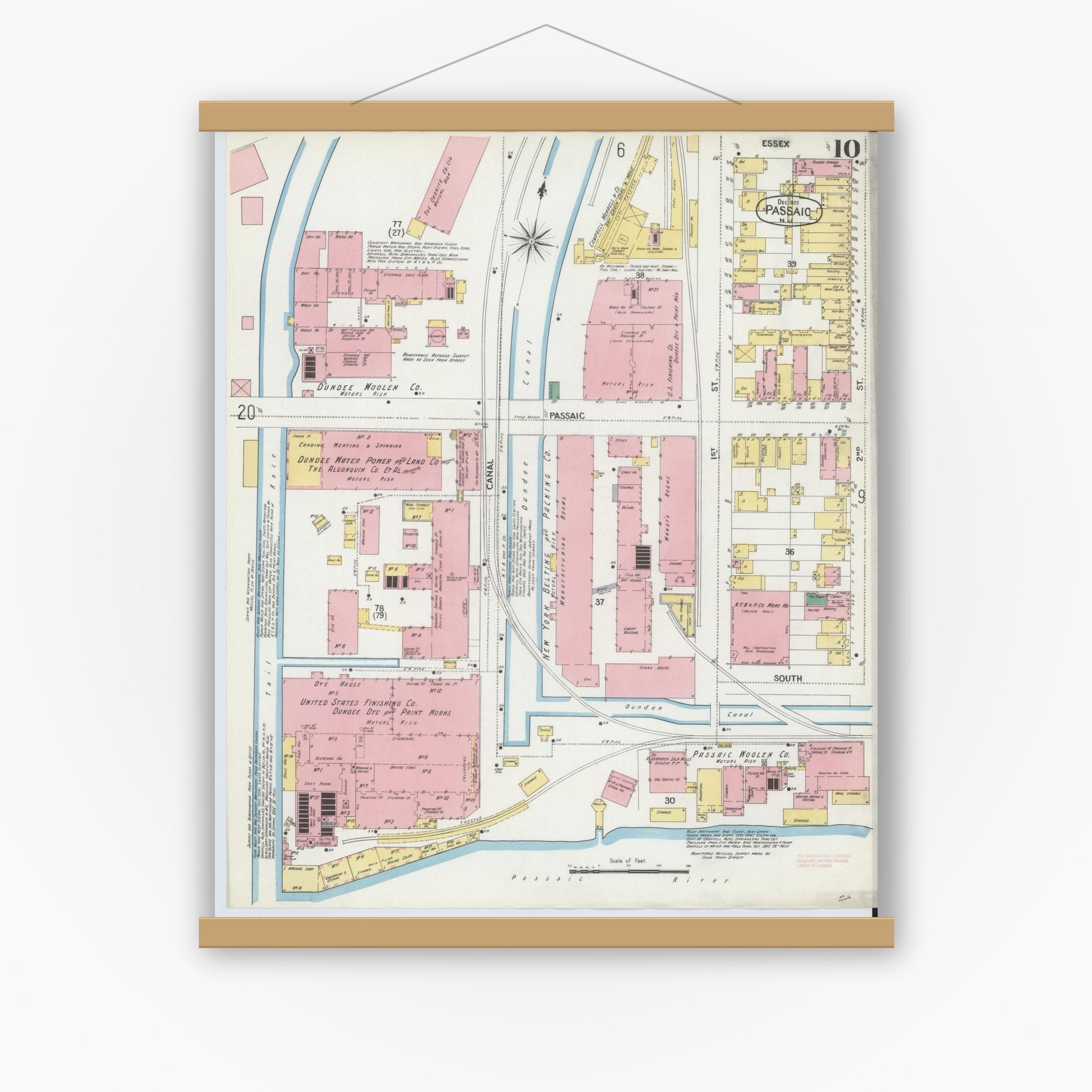 Old map wall art mockup — magnetic wood frame on white wall — Sanborn Fire Insurance Map from Passaic, Passaic County, New Jersey (1903), Sheet #0010