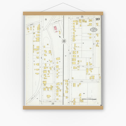 Old map wall art mockup — magnetic wood frame on white wall — Sanborn Fire Insurance Map from Clinton, Worcester County, Massachusetts (1904), Sheet #0020