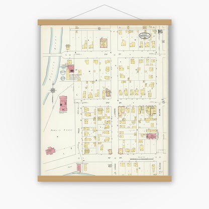 Old map wall art mockup — magnetic wood frame on white wall — Sanborn Fire Insurance Map from Merrill, Lincoln County, Wisconsin (1913), Sheet #0016