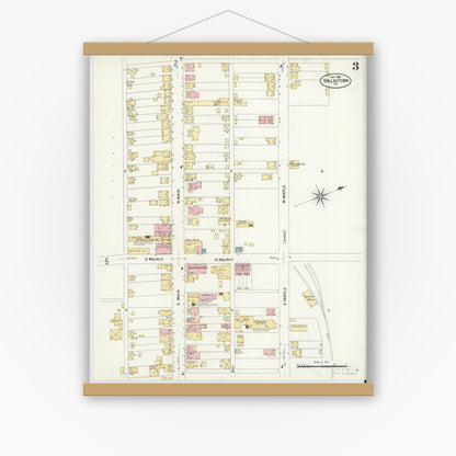 Old map wall art mockup — magnetic wood frame on white wall — Sanborn Fire Insurance Map from Dallastown, York County, Pennsylvania (1908), Sheet #0003