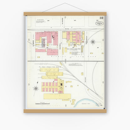 Old map wall art mockup — magnetic wood frame on white wall — Sanborn Fire Insurance Map from Findlay, Hancock County, Ohio (1901), Sheet #0032