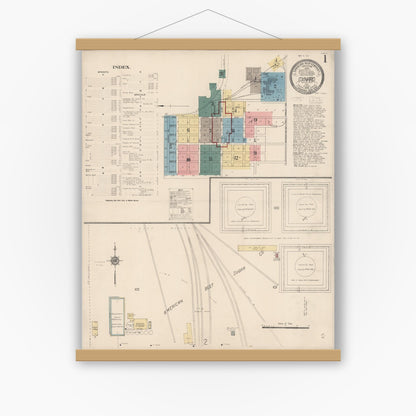 Old map wall art mockup — magnetic wood frame on white wall — Sanborn Fire Insurance Map from Oxnard, Ventura County, California (1912) - Complete Map Set