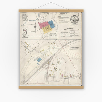Old map wall art mockup — magnetic wood frame on white wall — Sanborn Fire Insurance Map from Hampton, Hunterdon County, New Jersey (1936) - Complete Map Set