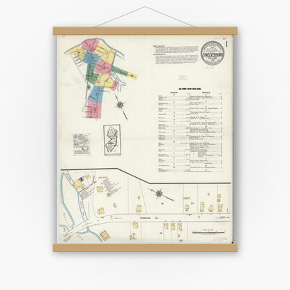Old map wall art mockup — magnetic wood frame on white wall — Sanborn Fire Insurance Map from Swedesboro, Gloucester County, New Jersey (1920), Sheet #0001
