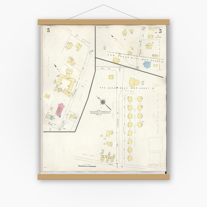 Old map wall art mockup — magnetic wood frame on white wall — Sanborn Fire Insurance Map from Lahaina, Maui County, Hawaii (1950), Sheet #0005