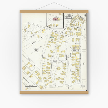 Old map wall art mockup — magnetic wood frame on white wall — Sanborn Fire Insurance Map from Cottage City, Dukes County, Massachusetts (1898), Sheet #0005