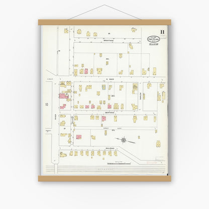 Old map wall art mockup — magnetic wood frame on white wall — Sanborn Fire Insurance Map from Fort Plain, Montgomery County, New York (1912), Sheet #0011