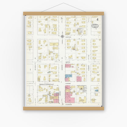 Old map wall art mockup — magnetic wood frame on white wall — Sanborn Fire Insurance Map from Tomah, Monroe County, Wisconsin (1912), Sheet #0004