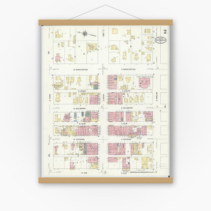 Old map wall art mockup — magnetic wood frame on white wall — Sanborn Fire Insurance Map from Du Quoin, Perry County, Illinois (1910), Sheet #0002