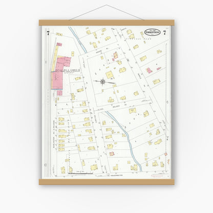 Old map wall art mockup — magnetic wood frame on white wall — Sanborn Fire Insurance Map from Downers Grove, Dupage County, Illinois (1927), Sheet #0007