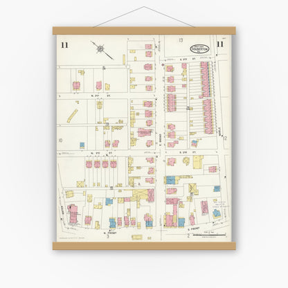 Old map wall art mockup — magnetic wood frame on white wall — Sanborn Fire Insurance Map from Souderton, Montgomery County, Pennsylvania (1924), Sheet #0011